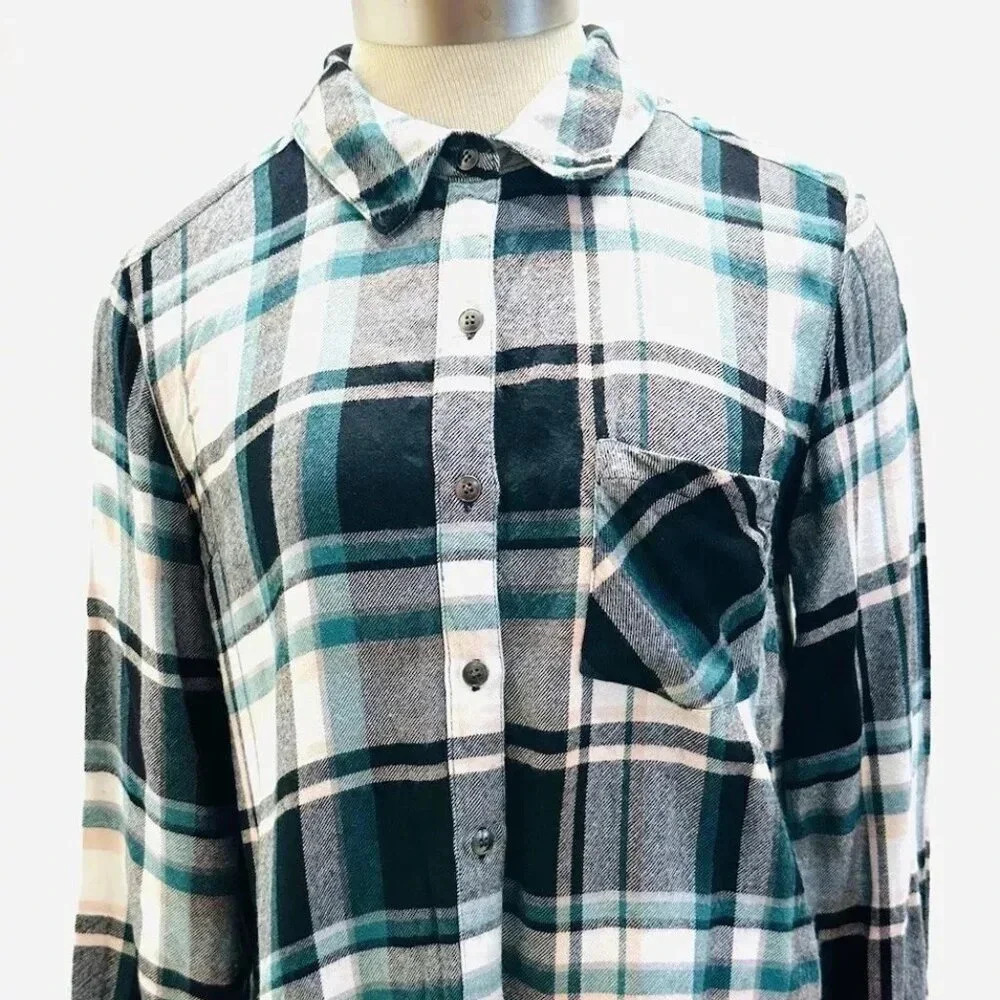 CASLON Women Long Sleeve Collared Button Down Plaid Shirt Top Size Petite Small